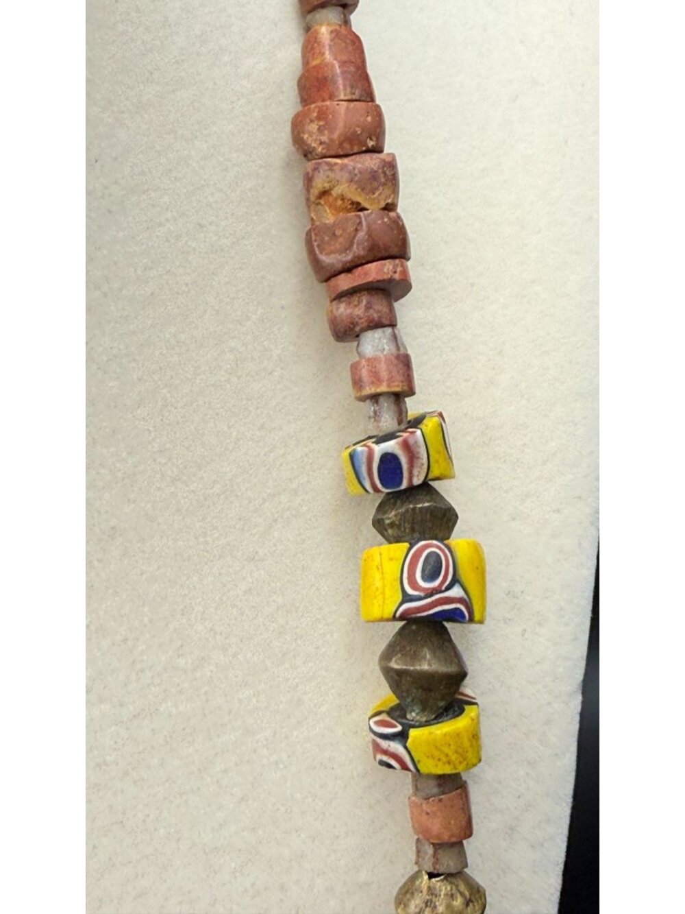 Vintage Boho Beaded Necklace Mixed Materials Brass Statement 21 Inch - Picture 3 of 5